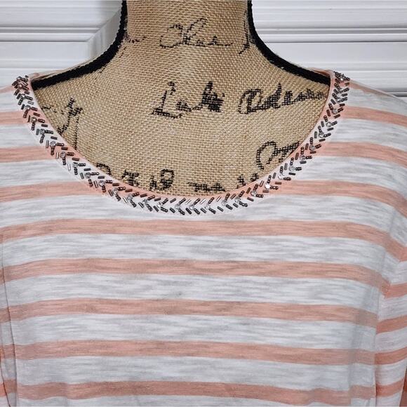 Chico's pale orange and white striped tied neck beaded and jeweled shirt sZ 3 XL - Picture 4 of 9